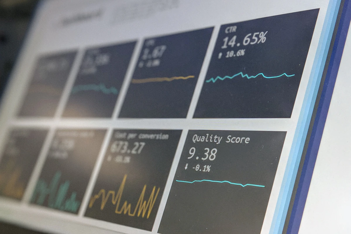 A close view of an analytics dashboard showing charts and performance figures.