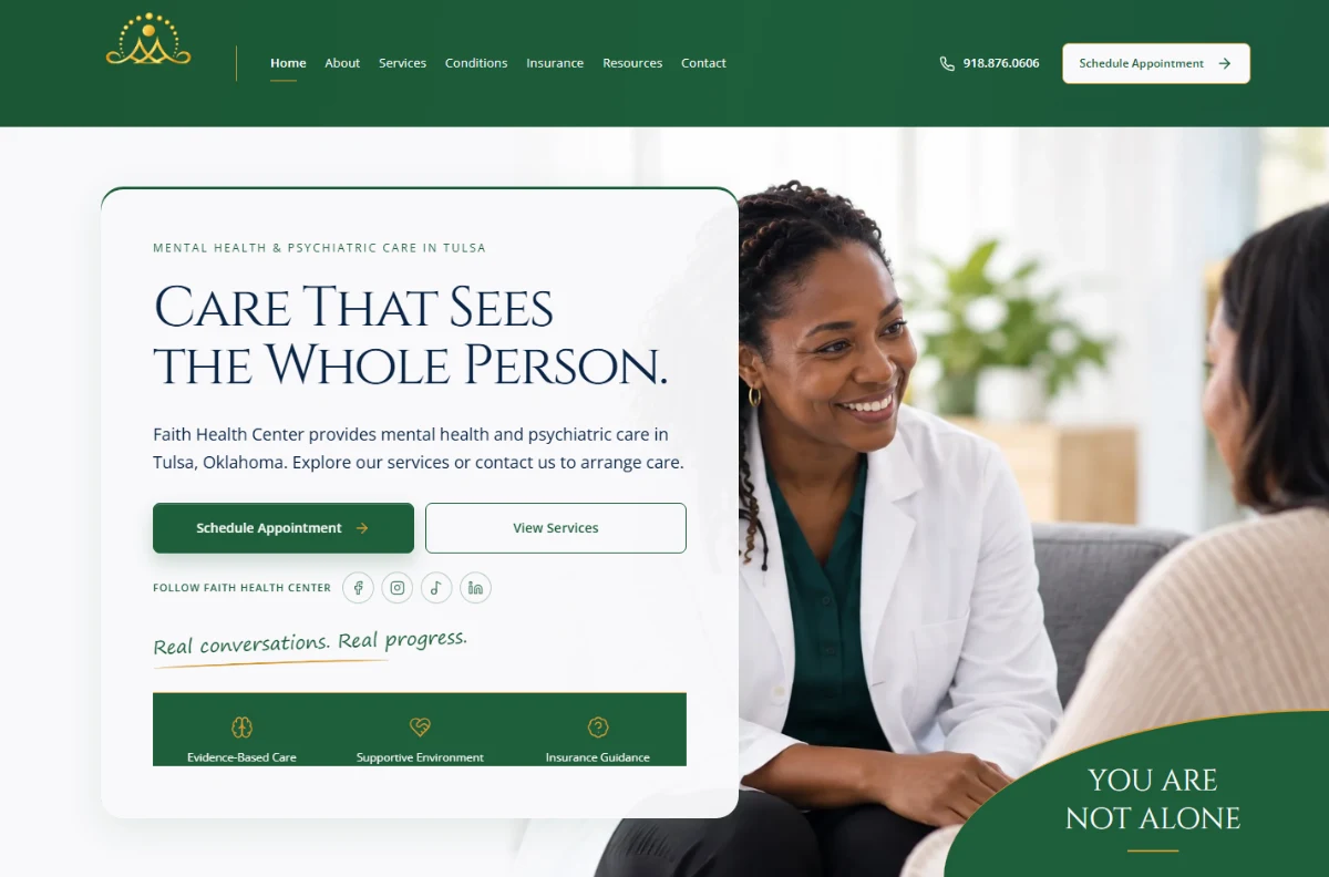 Homepage screenshot of Faith Health Center