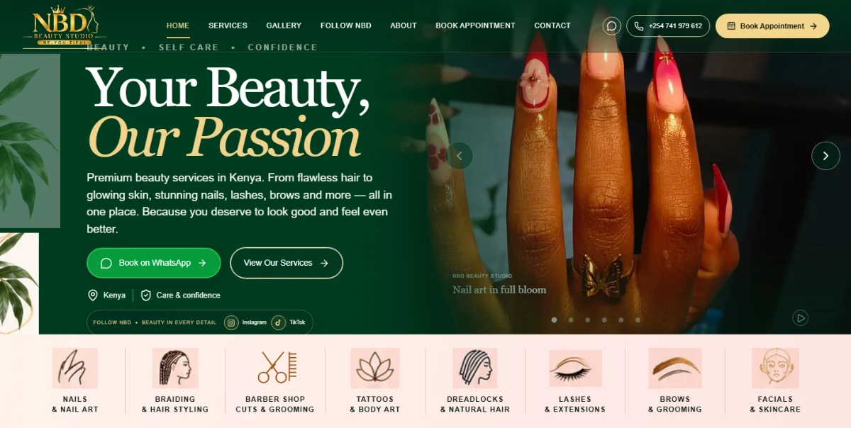 Homepage screenshot of NailsbyDreh / NBD Beauty Studio